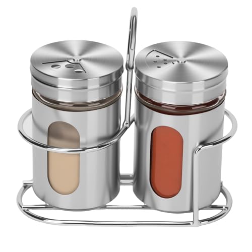 Glass Salt and Pepper Shaker Set with Seasoning Rack