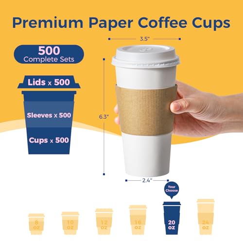 500 Pack 20 oz Disposable Coffee Cups with Lids (500 Count)