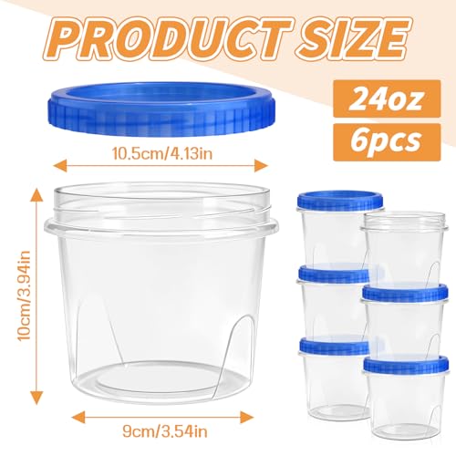 6 Pack Freezer Containers with Screw On Lids 24 Oz (6 Count)