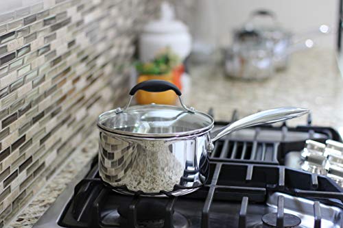 Tri Ply Stainless Steel Saucepan with Glass Strainer Lid