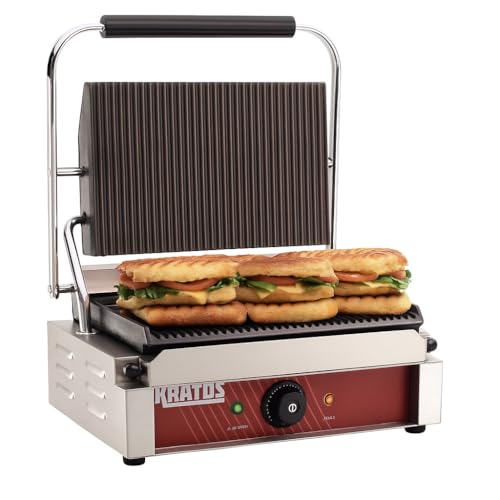 Commercial Electric Panini Sandwich Grill with Grooved Plates