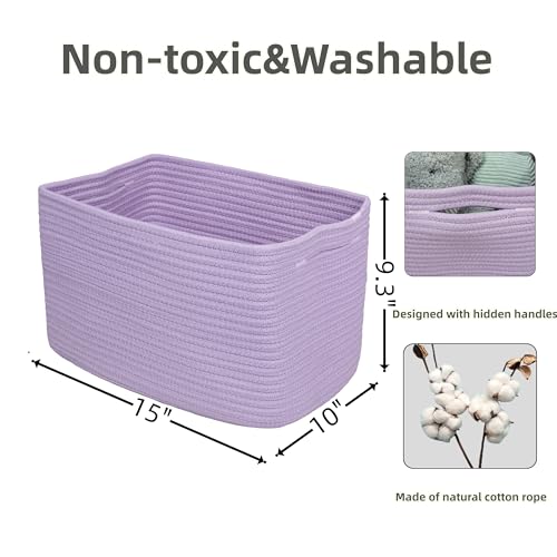 Woven Cotton Rope Storage Baskets 15x10x9.3" 3 Pack Purple Lavender