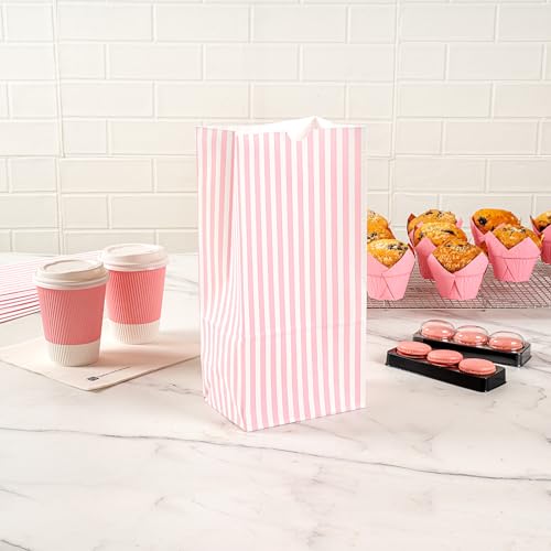 Pink And White Stripe Paper Bag (100 Count)