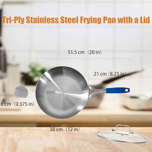 12 Inch Tri Ply Stainless Steel Frying Pan with Lid