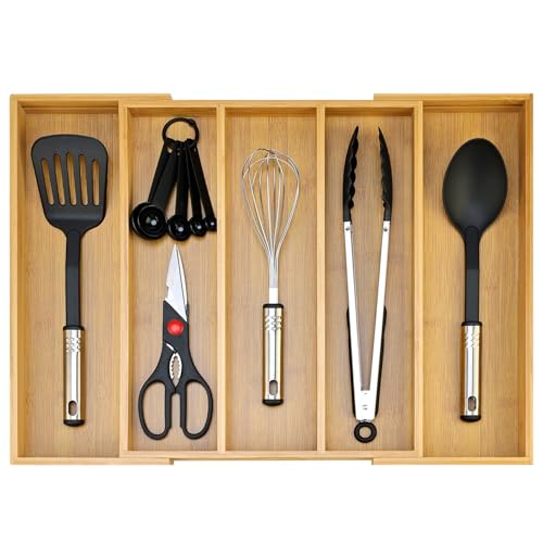Expandable Bamboo Silverware Drawer Organizer Large Kitchen Utensils Tray