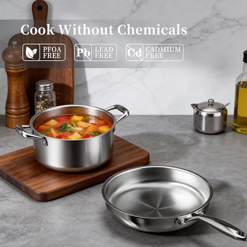 Stainless Steel Cookware Set Pots And Pans Set with Steamer Basket