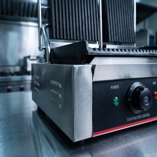 Commercial Panini Press With Grooved Grill Sandwich Maker Machine Electric Contact Grill Single