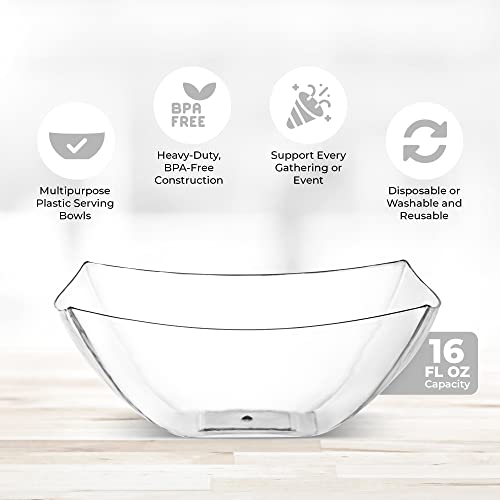 4 Pack Disposable Clear Plastic Serving Bowls Square Party & Candy 16oz (4 Count)