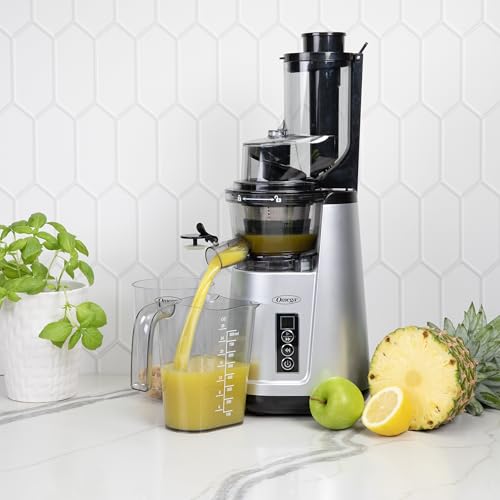 Wide Mouth Juicer Compact Vertical Cold Press Vegetable and Fruit Juice Extractor with 3