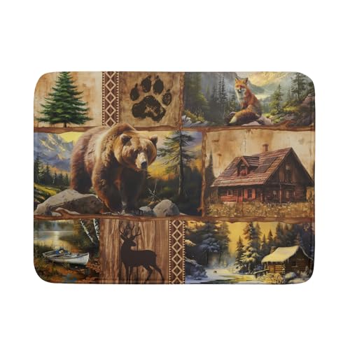 Bear Deer Fox Dish Drying Mat Rustic Cabin Lodge Dish Drainer Mats 18x24 Inch Absorbent Washable Dishes Rack Pad for Sink Kitchen Counter