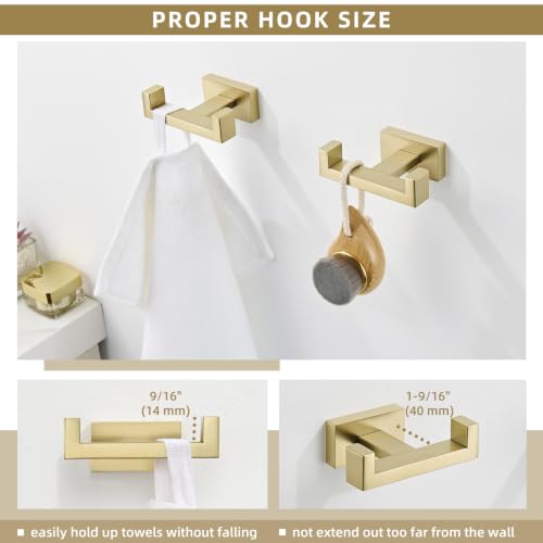 Double Towel Hook Brushed Gold (2 Count)