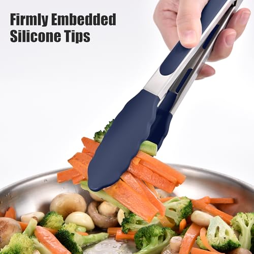 Kitchen Tongs with Silicone Tips for Cooking Serving