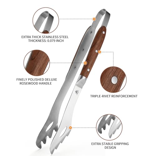 GRILLGEN Heavy Duty Rosewood Handle BBQ Grill Tongs