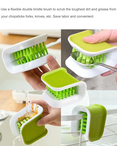 Blade Knife Cleaner 2PCS Kitchen Washing Brush Chopsticks Cutlery Cleaning Brush Double (2 Count)
