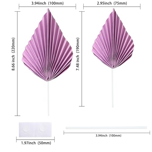6Pcs Paper Palm Fan Cake Toppers Palm Leaf Fan Cake Topper Palm Spear Leaf Cupcake Toppers Cake Insert Decoration For Cake Decorating Diy Craft Project Home Wedding Party Supplies Purple (6 Count)