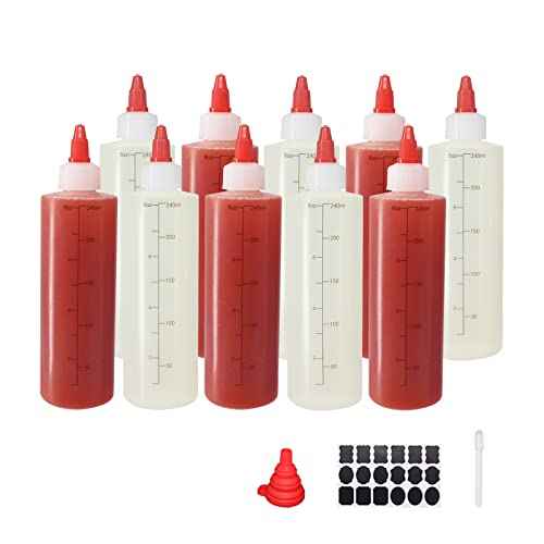 10 Pack 8 oz Graduated Plastic Squeeze Squirt Condiment Bottles