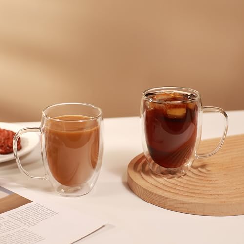 12oz Double Walled Glass Coffee Mugs (2 Count)