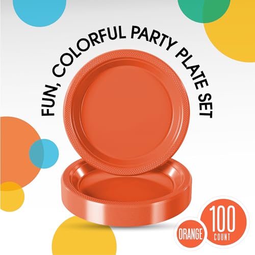 Exquisite Party Solids Sturdy Orange Plastic Plates 7" Cake Plates 100 Pcs (100 Count)