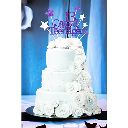 Purple Silver 13th Birthday Cake Topper with Glittery Stars (7 Count)