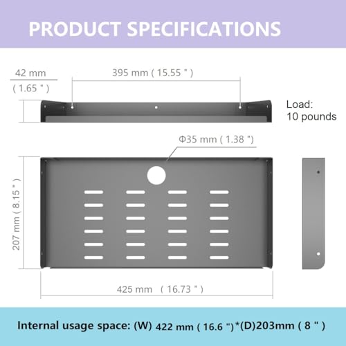 Metal Floating Wall Mounted Shelf Bracket 16.6" W for TV Box