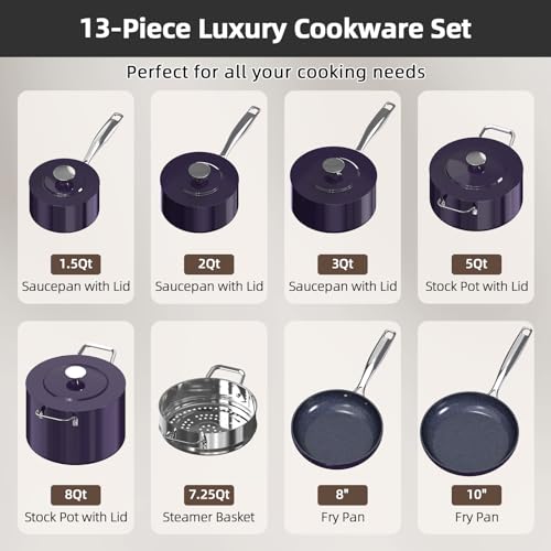 Lux 13pc Forged Lightweight Nonstick Ceramic Cookware Set
