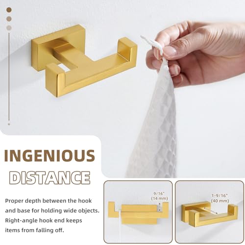 Double Towel Hook Brushed Gold