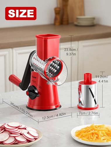 Rotary Cheese Grater Vegetable Shredder With 6 Interchangeable Blades No Slip Suction Base