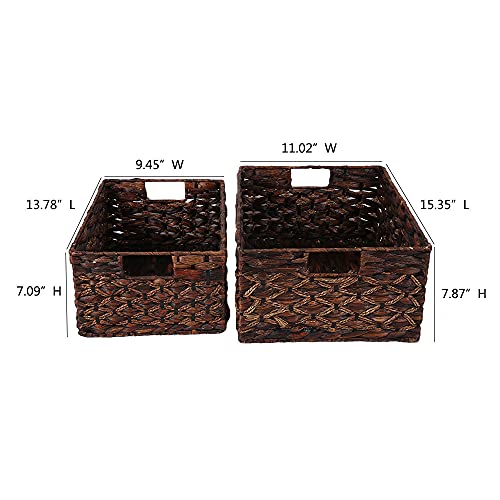 Rectangular Water Hyacinth Woven Storage Baskets for Shelves (2 Count)