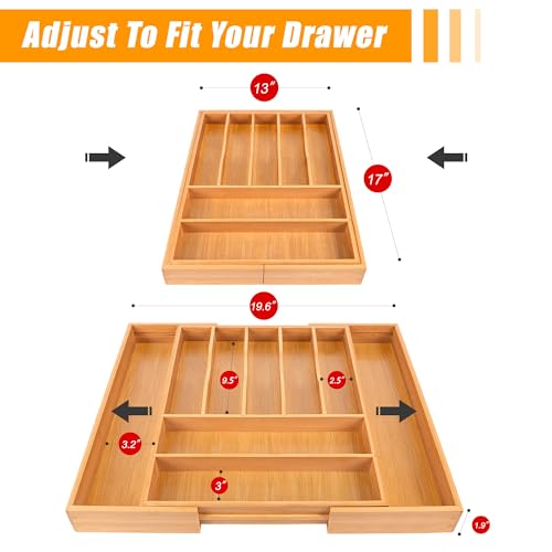 Large Premium Bamboo Silverware Organizer