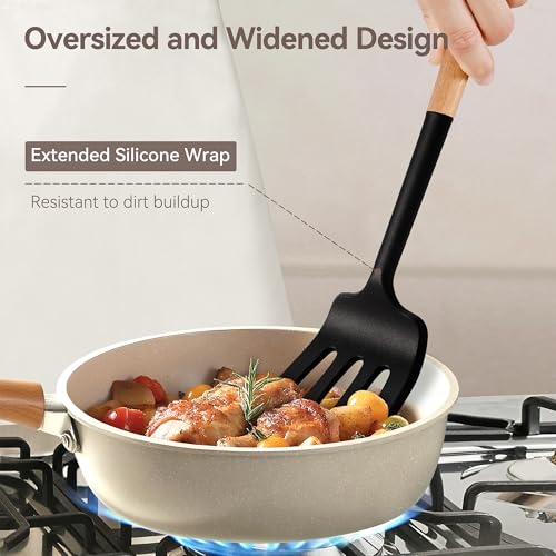 6 Pcs Silicone Kitchen Utensils Set Wood Handle BPA (6 Count)