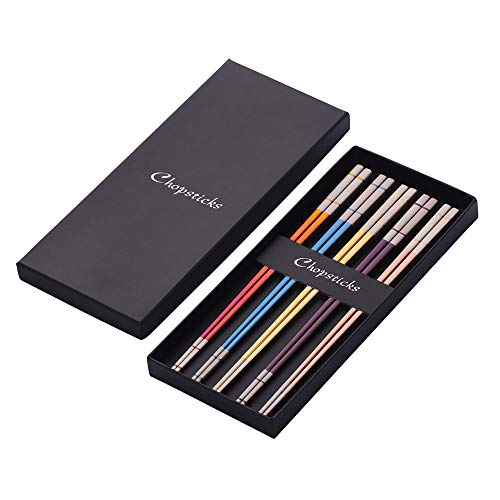 5 pair Nice Stainless Steel Featured Chopsticks Metal Reusable Chopsticks Chinese Square Chopsticks
