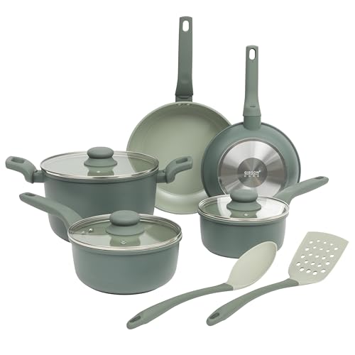 Barnsdall 10 Piece Premium PFA Free Ceramic Nonstick Pots and Pans Aluminum Induction Cookware Set W (10 Count)