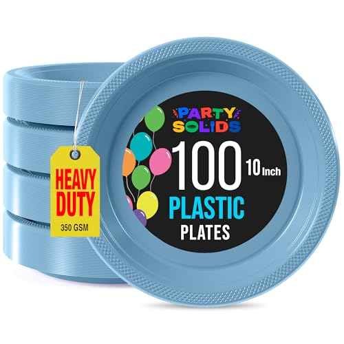 Sturdy Light Blue Plastic Plates 10" Party Plates 100 Pcs (100 Count)