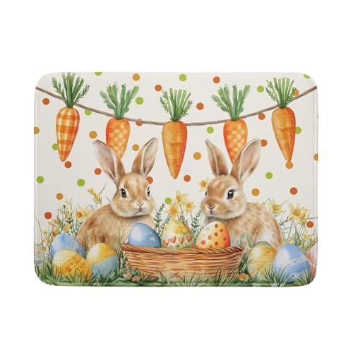 Easter Bunny Dish Drying Mat Eggs Carrot Dishes Drainer Pad Absorbent Reversible Dish Rack Mat Protector for Kitchen Countertop 18x24 Inch