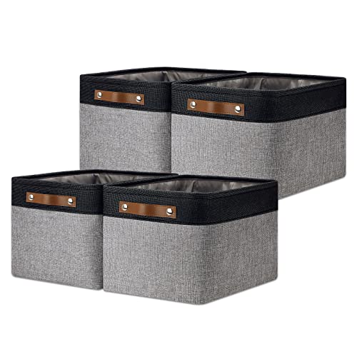 4 Pack Large Canvas Storage Bins with Handles 15"x11"x9.5" Fabric Storage Baskets for Shelves Cloth Bins for Organizing (4 Count)