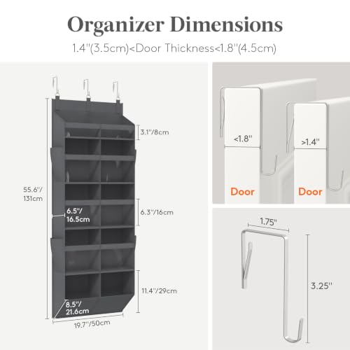 1 Pack Over the Door Organizer 10 Section Hanging Storage Dark Gray