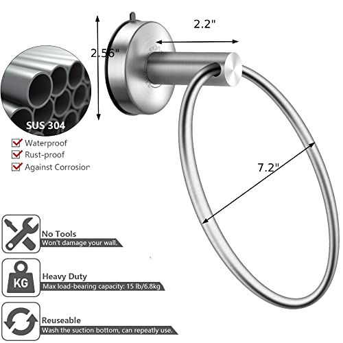 Suction Cup Hand Towel Ring Brushed Nickel Hand Towel Holder for Bathroom Wall SUS 304 Stainless Steel Kitchen Towel Hanger
