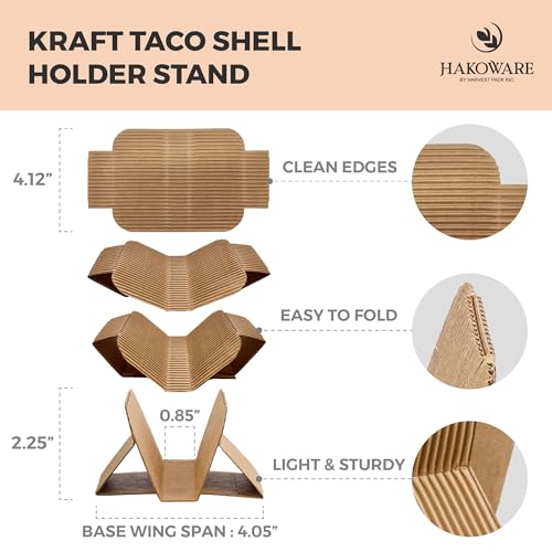 Disposable Kraft Paper Taco Holder Stand Food Tray Plates for Tacos & Pita (200 Count)