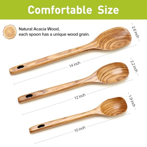 3 Pcs Non Toxic Wood Serving Spoons Set for Cooking Mixing Kitchen Utensils (3 Count)