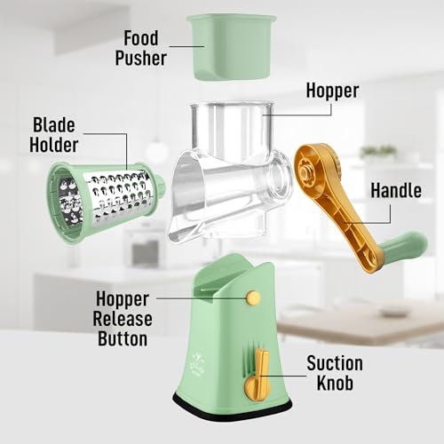 Rotary Cheese Grater Manual Hand Crank 5 Blade Shredder