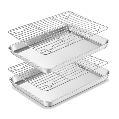 12x10 Inch Stainless Steel Quarter Sheet Pan with Cooling Rack Set (5 Count)