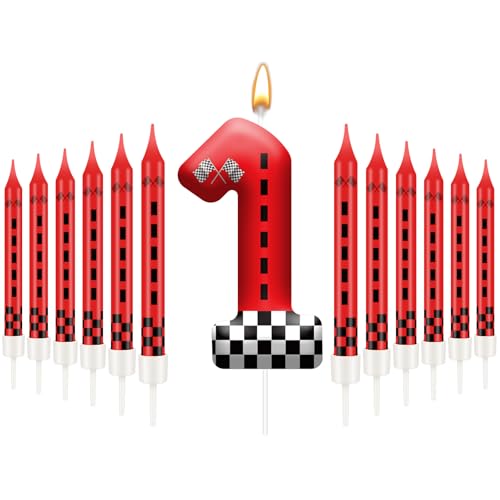 13PCS Racing Car Theme Birthday Candle Set with Checkered Flag Design (13 Count)