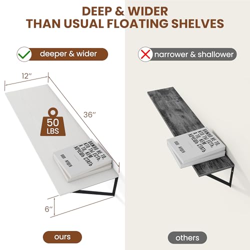 36W x 12D Deep Floating Shelves Set of 2 White
