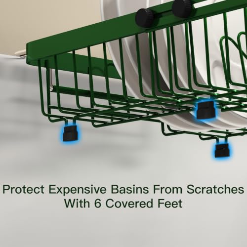 Green Expandable Dish Drying Rack Over The Sink with Anti Slip Grip