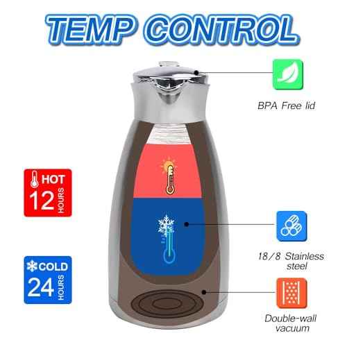 61oz Coffee Carafe Airpot Insulated Coffee Urn Stainless Steel Vacuum Thermal Pot Flask Dispenser for Coffee