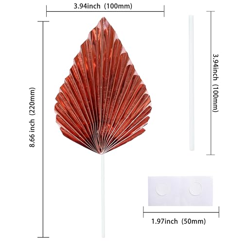 6Pcs Paper Palm Fan Cake Toppers Palm Spear Leaves Fan Cupcake Toppers Cake Insert Decorations Craft DIY Cake Bakeware Decoration for Birthday Wedding Party Supplies Light Rose Gold (6 Count)