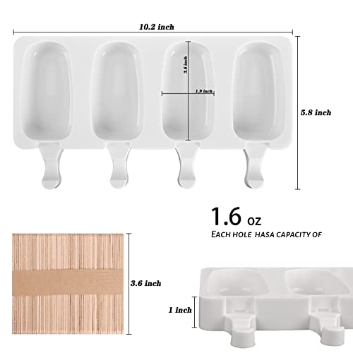 3 Pack 4 Cavity Popsicle Silicone Molds with 100 Pcs Wooden Sticks (3 Count)