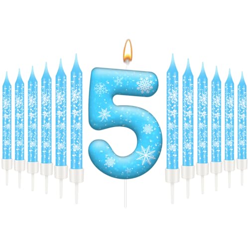 13PCS Snowflake Themed Birthday Candles Number 5 Set (13 Count)