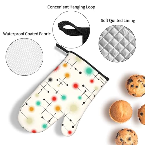 Mid Century Modern Oven Mitts and Pot Holders Sets of 3 Heat Resistant Non Slip Retro Kitchen Gloves Hot Pads for Cooking BBQ Grilling Baking (3 Count)
