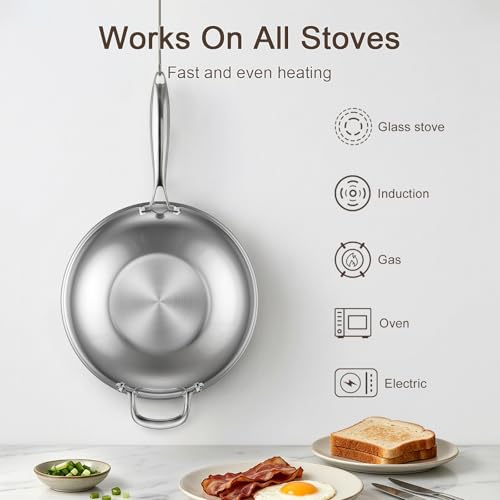 12.5 Inch Hybrid Stainless Steel Wok Pan with Lid